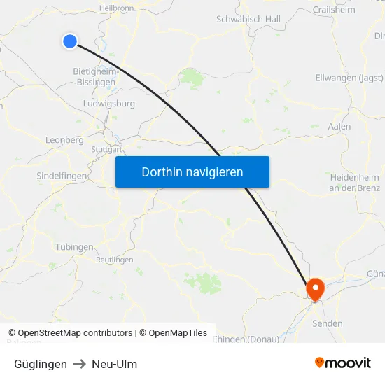 Güglingen to Neu-Ulm map