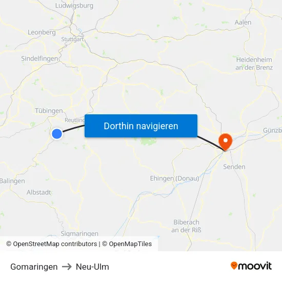 Gomaringen to Neu-Ulm map