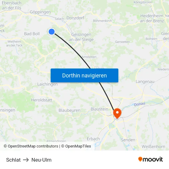 Schlat to Neu-Ulm map