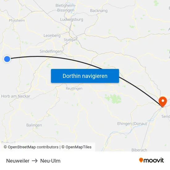 Neuweiler to Neu-Ulm map