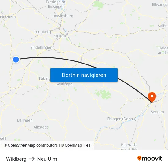 Wildberg to Neu-Ulm map
