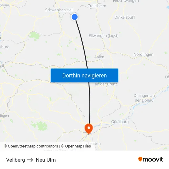 Vellberg to Neu-Ulm map