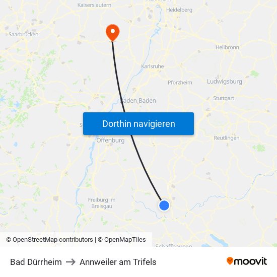 Bad Dürrheim to Annweiler am Trifels map