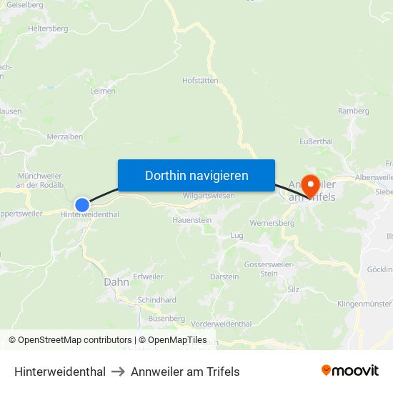 Hinterweidenthal to Annweiler am Trifels map