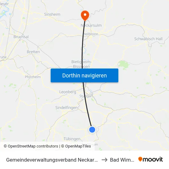 Gemeindeverwaltungsverband Neckartenzlingen to Bad Wimpfen map
