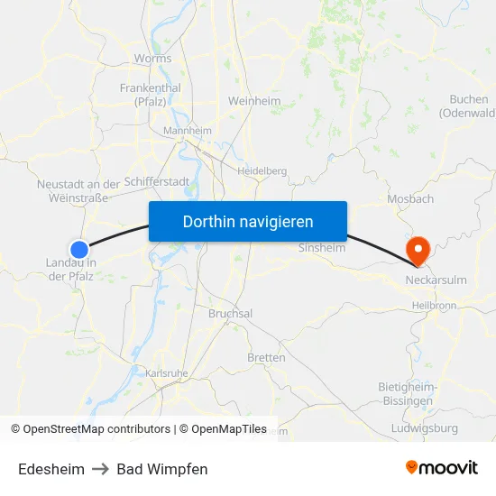 Edesheim to Bad Wimpfen map