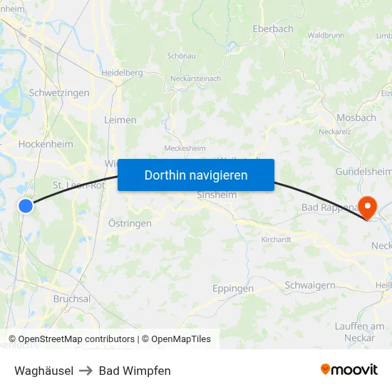 Waghäusel to Bad Wimpfen map