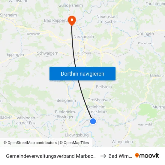 Gemeindeverwaltungsverband Marbach am Neckar to Bad Wimpfen map
