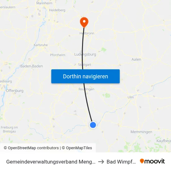 Gemeindeverwaltungsverband Mengen to Bad Wimpfen map