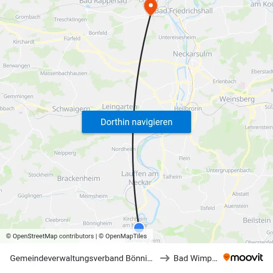 Gemeindeverwaltungsverband Bönnigheim to Bad Wimpfen map