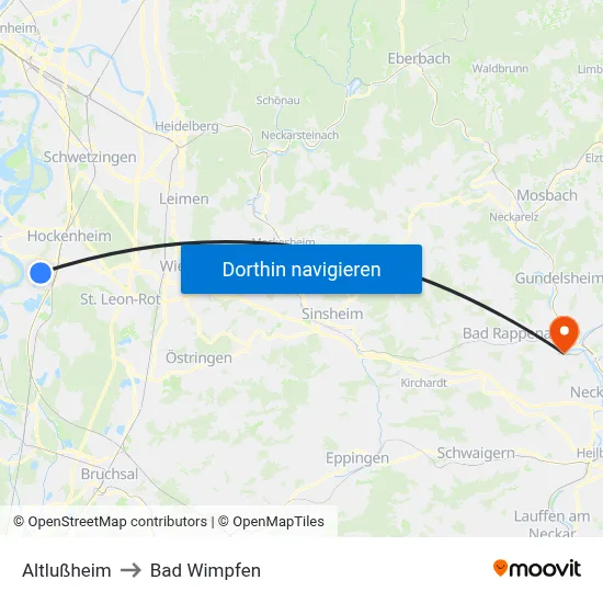 Altlußheim to Bad Wimpfen map