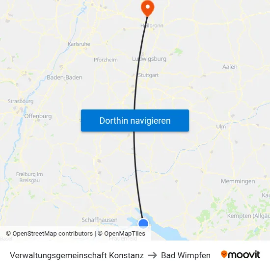 Verwaltungsgemeinschaft Konstanz to Bad Wimpfen map