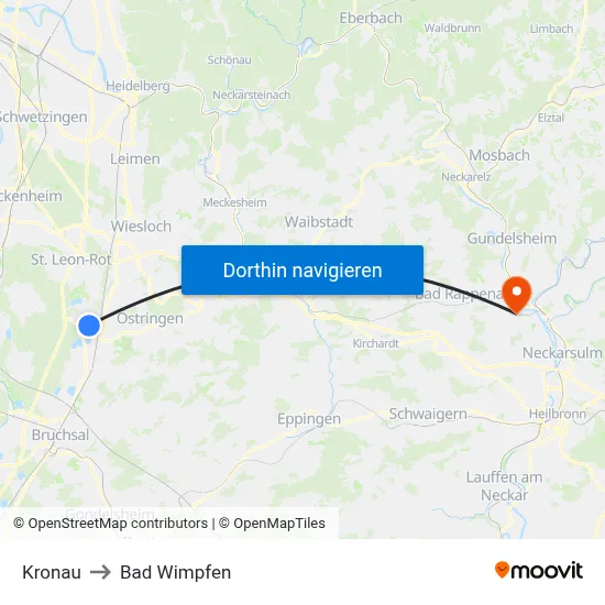 Kronau to Bad Wimpfen map