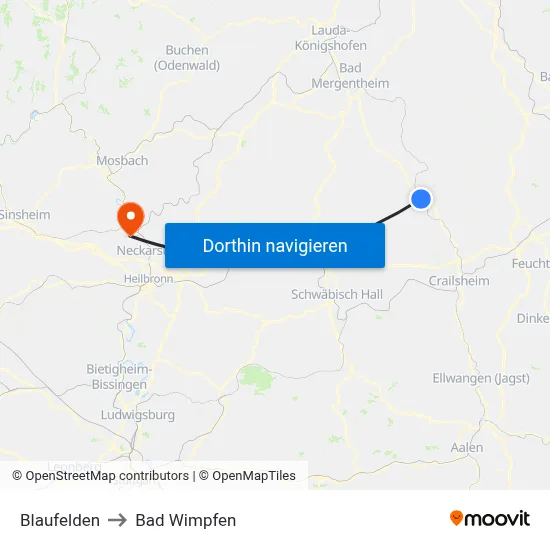 Blaufelden to Bad Wimpfen map
