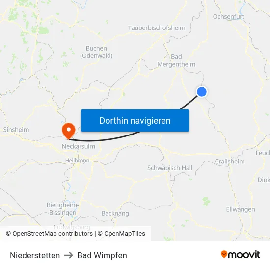 Niederstetten to Bad Wimpfen map
