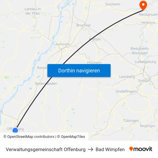 Verwaltungsgemeinschaft Offenburg to Bad Wimpfen map