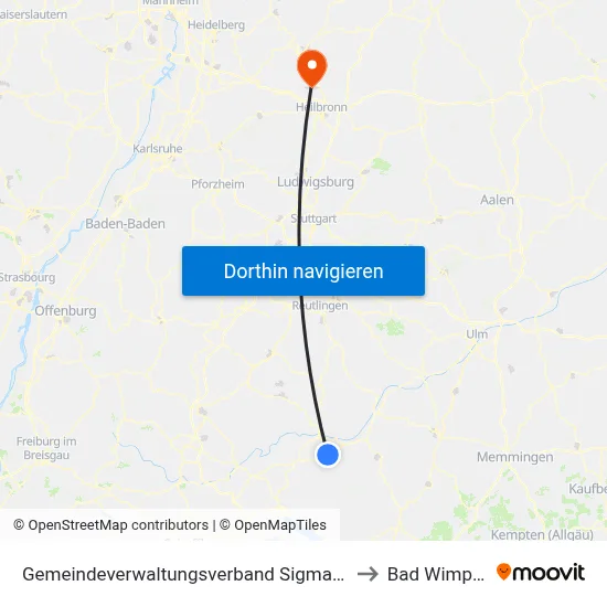 Gemeindeverwaltungsverband Sigmaringen to Bad Wimpfen map