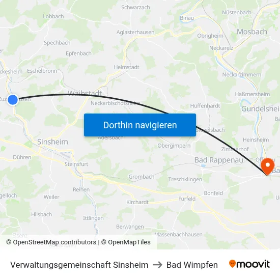 Verwaltungsgemeinschaft Sinsheim to Bad Wimpfen map