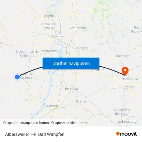 Albersweiler to Bad Wimpfen map