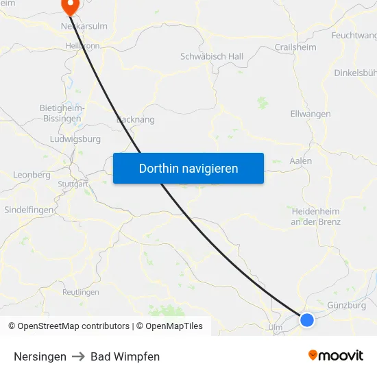Nersingen to Bad Wimpfen map