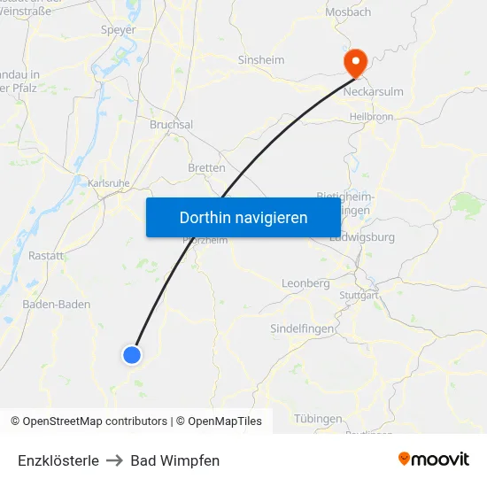 Enzklösterle to Bad Wimpfen map