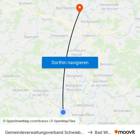 Gemeindeverwaltungsverband Schwieberdingen-Hemmingen to Bad Wimpfen map