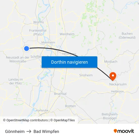 Gönnheim to Bad Wimpfen map