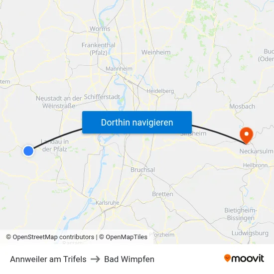 Annweiler am Trifels to Bad Wimpfen map