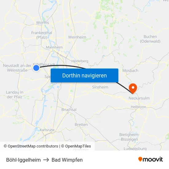 Böhl-Iggelheim to Bad Wimpfen map