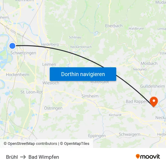 Brühl to Bad Wimpfen map