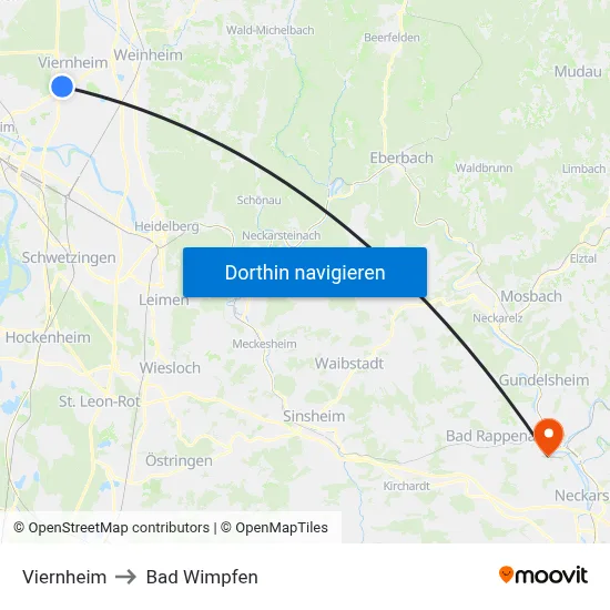 Viernheim to Bad Wimpfen map