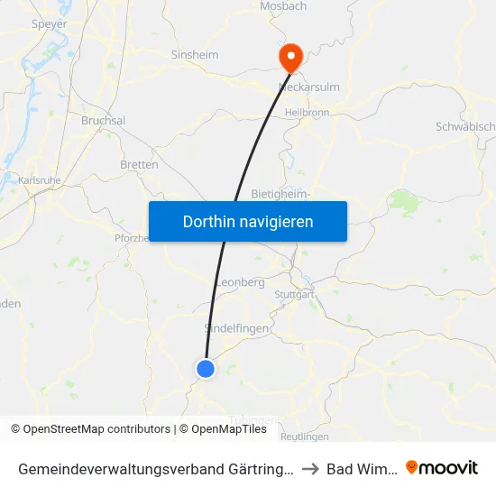 Gemeindeverwaltungsverband Gärtringen/Ehningen to Bad Wimpfen map