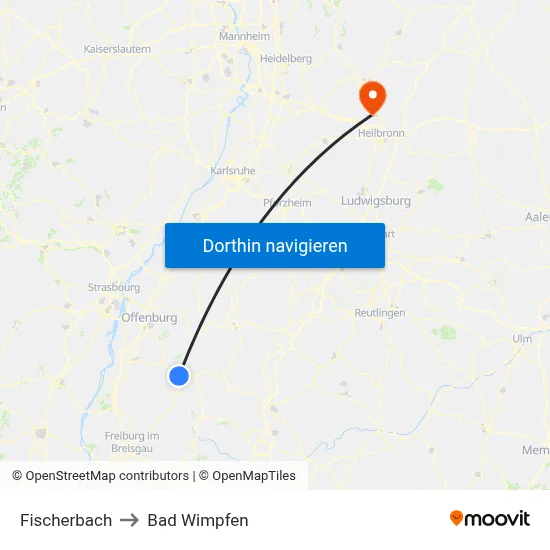 Fischerbach to Bad Wimpfen map