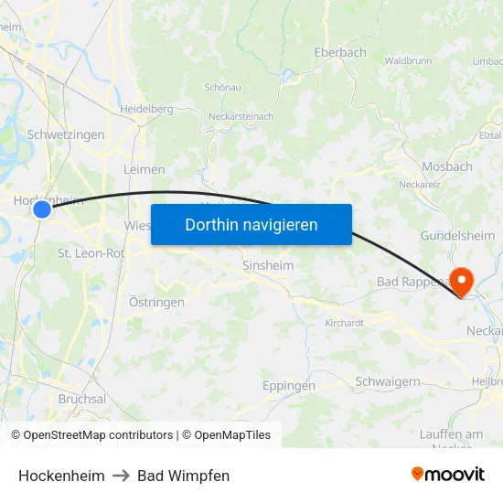 Hockenheim to Bad Wimpfen map