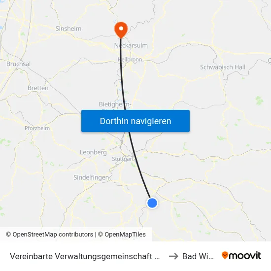 Vereinbarte Verwaltungsgemeinschaft Der Stadt Nürtingen to Bad Wimpfen map