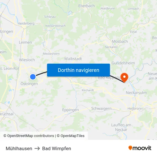 Mühlhausen to Bad Wimpfen map