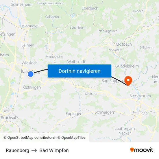 Rauenberg to Bad Wimpfen map