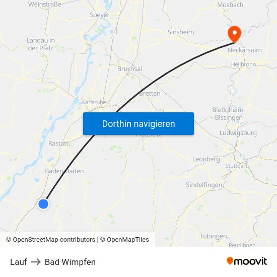 Lauf to Bad Wimpfen map