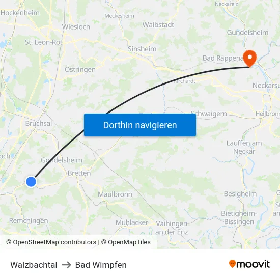 Walzbachtal to Bad Wimpfen map