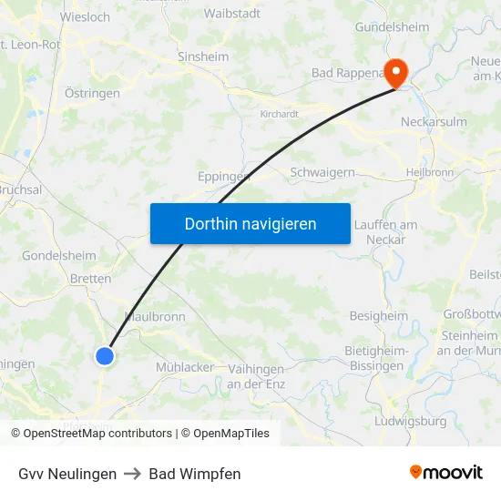 Gvv Neulingen to Bad Wimpfen map