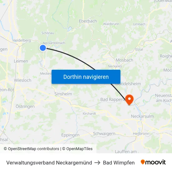 Verwaltungsverband Neckargemünd to Bad Wimpfen map