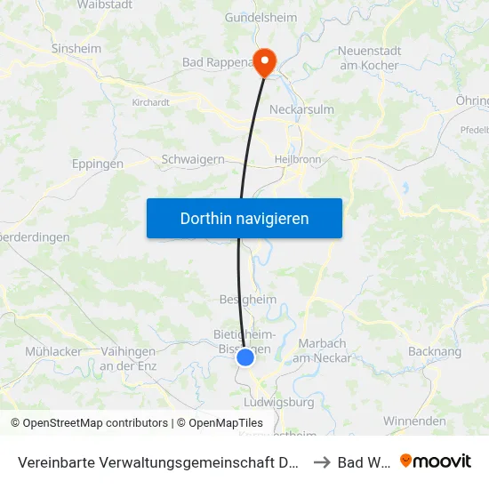 Vereinbarte Verwaltungsgemeinschaft Der Stadt Bietigheim-Bissingen to Bad Wimpfen map