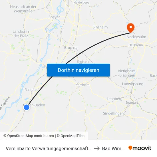 Vereinbarte Verwaltungsgemeinschaft Sinzheim to Bad Wimpfen map