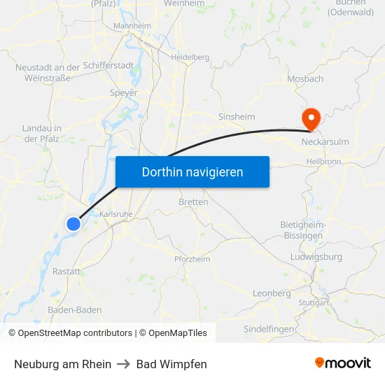 Neuburg am Rhein to Bad Wimpfen map