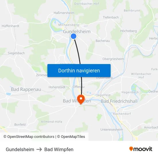Gundelsheim to Bad Wimpfen map