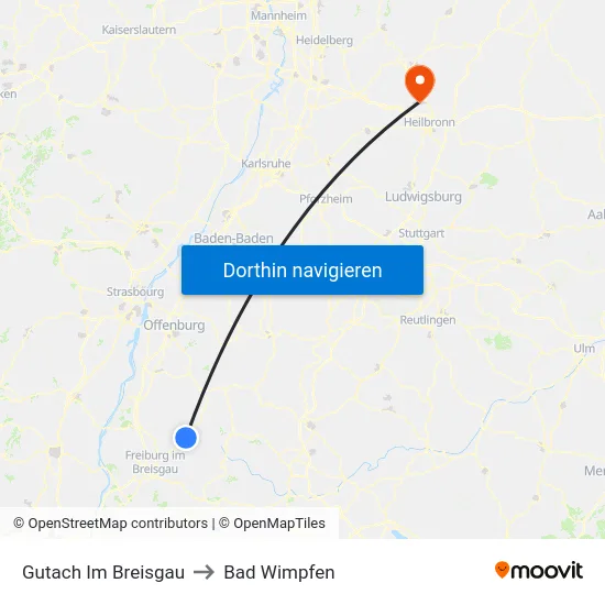 Gutach Im Breisgau to Bad Wimpfen map