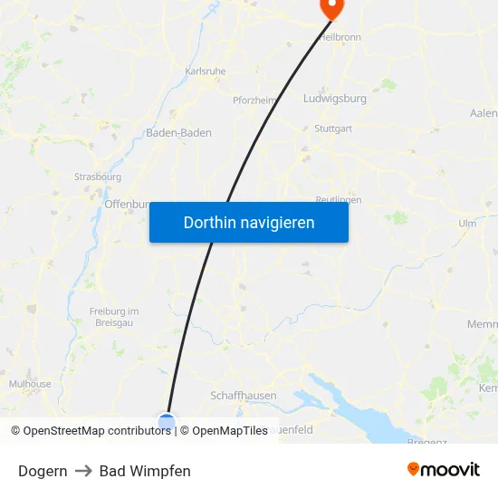 Dogern to Bad Wimpfen map