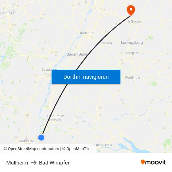 Müllheim to Bad Wimpfen map