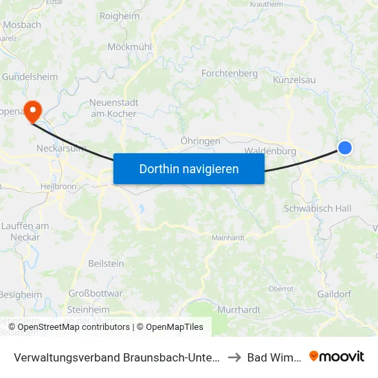 Verwaltungsverband Braunsbach-Untermünkheim to Bad Wimpfen map