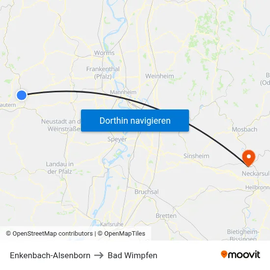Enkenbach-Alsenborn to Bad Wimpfen map